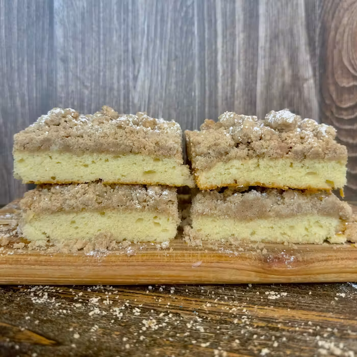 Four squares of Little Daisy crumb cake